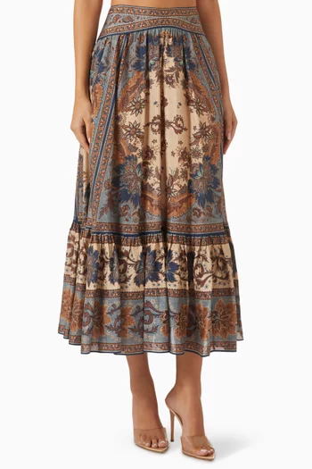 Ascension Tiered Midi Skirt in Silk