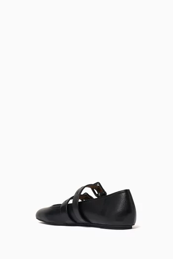 Square-toe Ballerina Flats in Nappa Leather