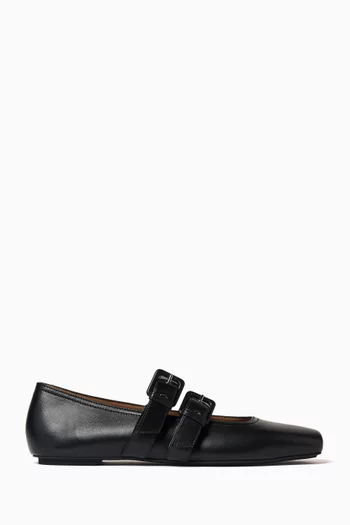 Square-toe Ballerina Flats in Nappa Leather