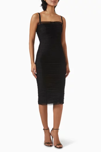 Ruched Midi Dress in Tulle