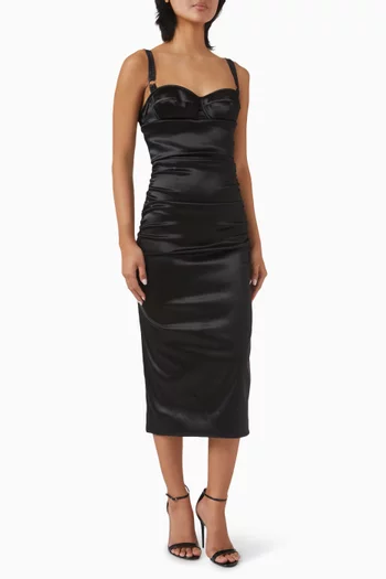 Ruched Midi Dress in Satin