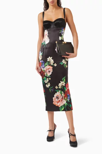 Floral-print Midi Dress in Satin