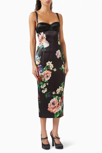 Floral-print Midi Dress in Satin