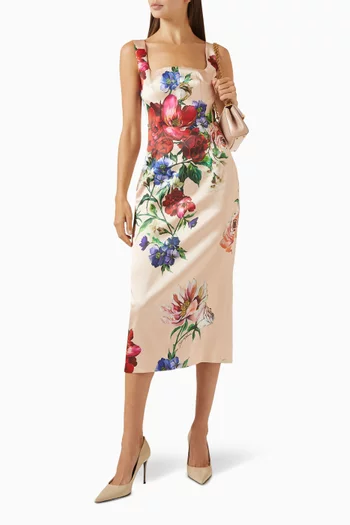 Floral-print Midi Dress in Satin