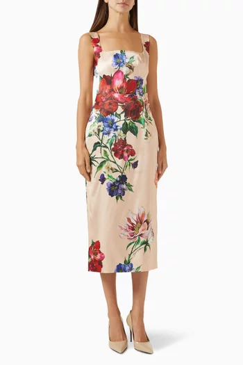 Floral-print Midi Dress in Satin