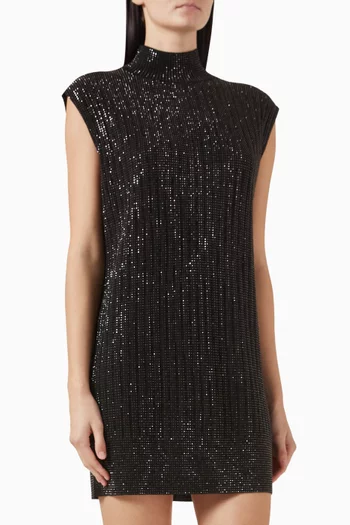 Rhinestone-embellished Dress in Wool-blend