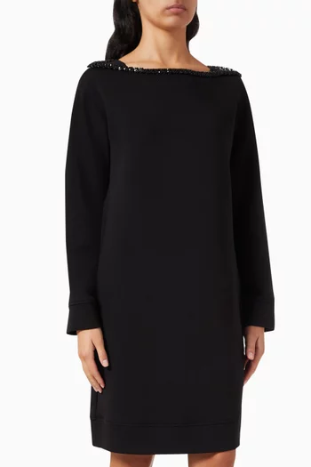 Embellished-neckline Mini Dress in Jersey