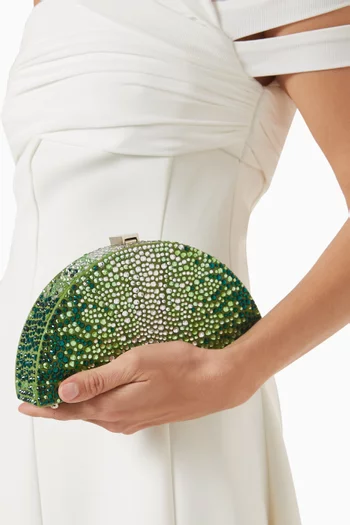 Crystal-embellished Fan Clutch Bag in Leather
