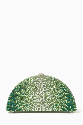 Crystal-embellished Fan Clutch Bag in Leather