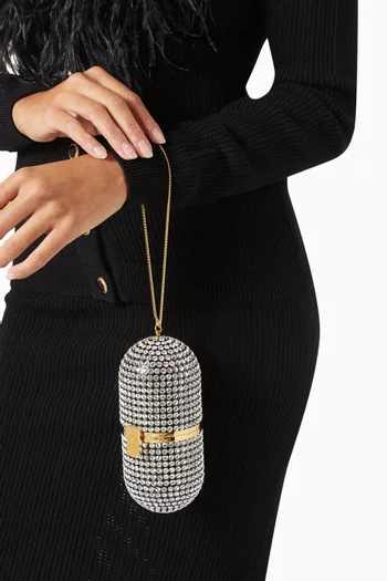 Pill Clutch Bag in Crystal-embellished Brass