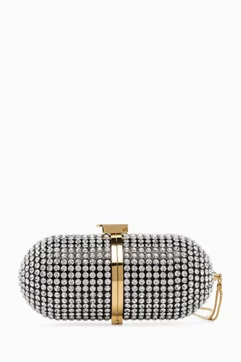 Pill Clutch Bag in Crystal-embellished Brass