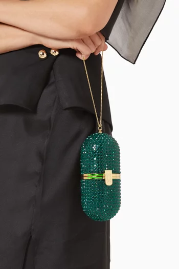 Pill Clutch Bag in Crystal-embellished Brass