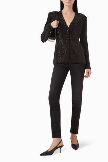 Rhinestone-embellished Cardigan in Wool-blend