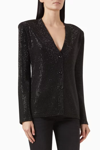 Rhinestone-embellished Cardigan in Wool-blend