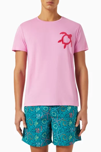 Turtle Heart Flocked T-shirt in Cotton