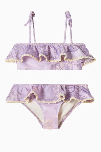 Lucky Bandana-print Frilled Bikini Set