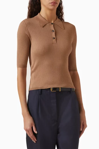 Rib-knit Polo Shirt in Cotton