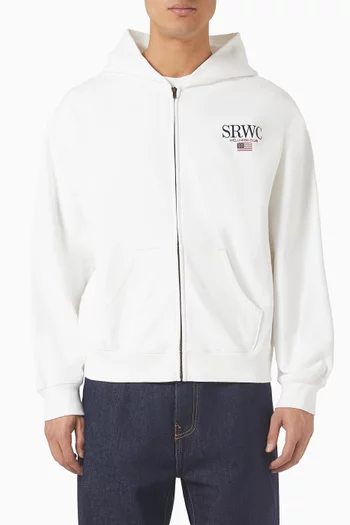 Nautical Embroidered Zip Hoodie in Cotton