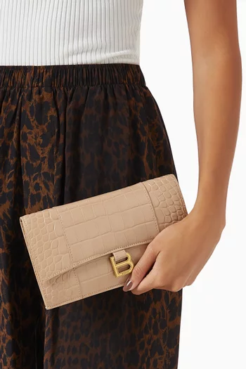 Small Hourglass Flat Pouch in Croc-embossed Calfskin