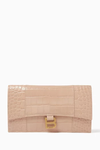 Small Hourglass Flat Pouch in Croc-embossed Calfskin