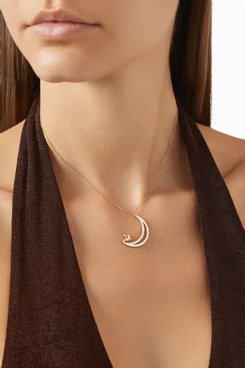 Oula 'Allah' Moon Enamel Necklace in 18kt Gold