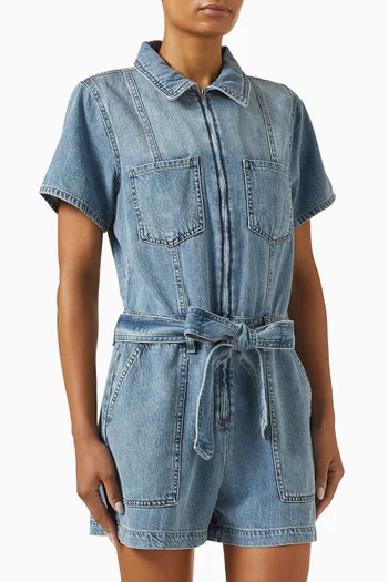 Fit For Success Shorts Jumpsuit in Lite Linen Denim