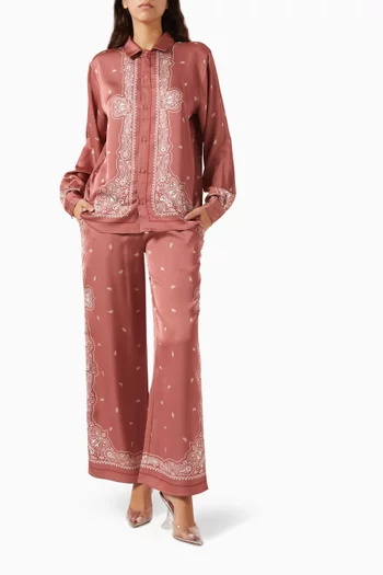 Paisley-print Wide-leg Pants in Recycled Satin