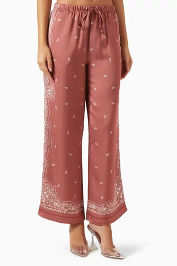 Paisley-print Wide-leg Pants in Recycled Satin