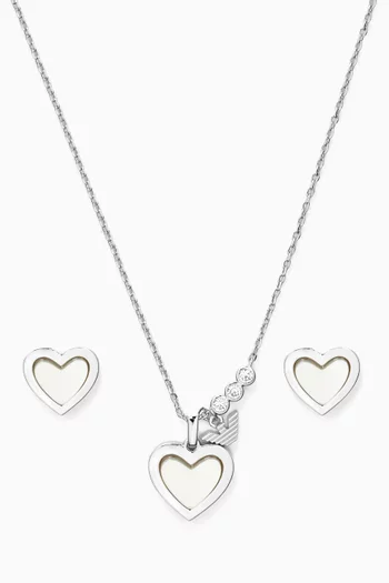 Heart Necklace and Earrings Set in Brass