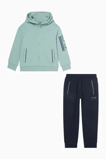 EA7 Colour-block Tracksuit Set in Organic Cotton-blend