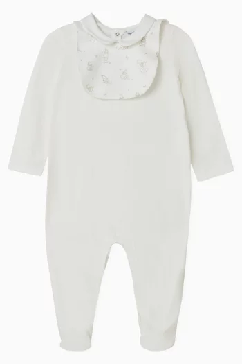 Funny Winter Sleepsuit & Bib Set in Cotton