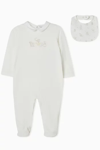Funny Winter Sleepsuit & Bib Set in Cotton