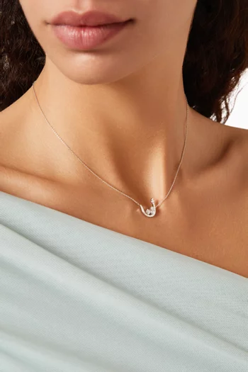 Arabic Initial 'Alef' Trio Sparkle Diamond Necklace in 18kt White Gold