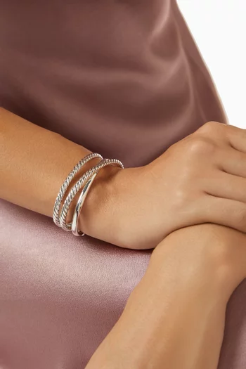 Bold Crossover Three Row Cuff Bracelet in Sterling Silver