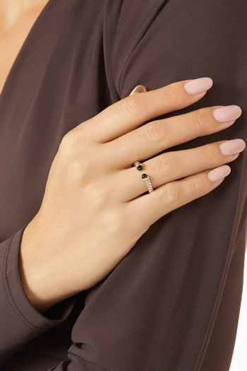 Petite Cable Onyx Open Ring in Sterling Silver & 14kt Yellow Gold