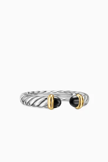 Petite Cable Onyx Open Ring in Sterling Silver & 14kt Yellow Gold