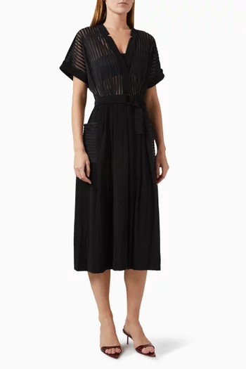 Geralyn Belted Midi Dress in Poly-lycra