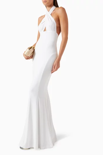 Cross Halter Fishtail Gown in Poly Lycra