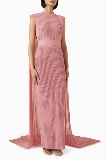 Tavia Cape Maxi Dress in Plissé