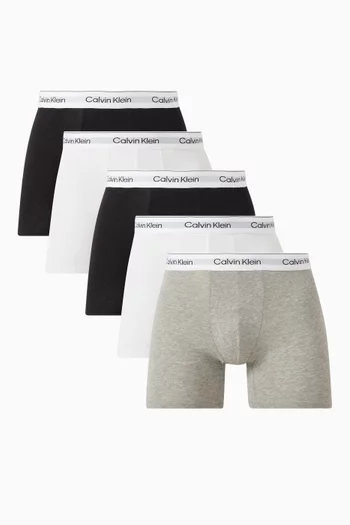 Logo Boxer Briefs in Stretch Cotton, Set of 5