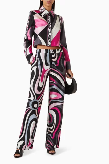 Marmo-print Pants in Silk Twill