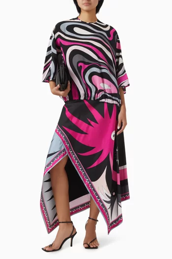 Marmo-print Cape Blouse