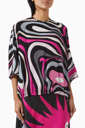 Marmo-print Cape Blouse