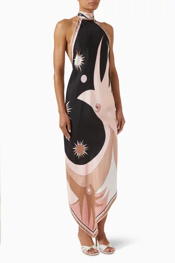 Stella-print Asymmetrical Dress in Silk-twill