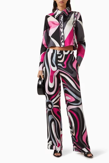 Pesci-print Cropped Shirt in Silk
