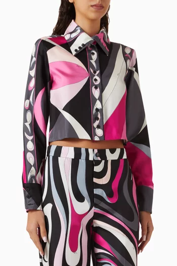 Pesci-print Cropped Shirt in Silk