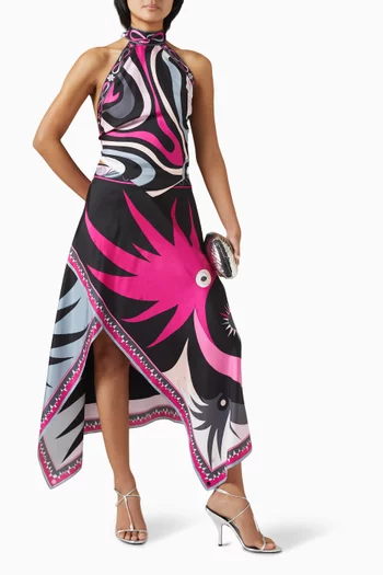 Stella-print Asymmetrical Midi Skirt