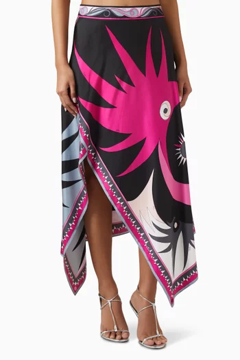 Stella-print Asymmetrical Midi Skirt