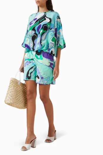 Orchidee-print Blouse in Silk Crepe de Chine