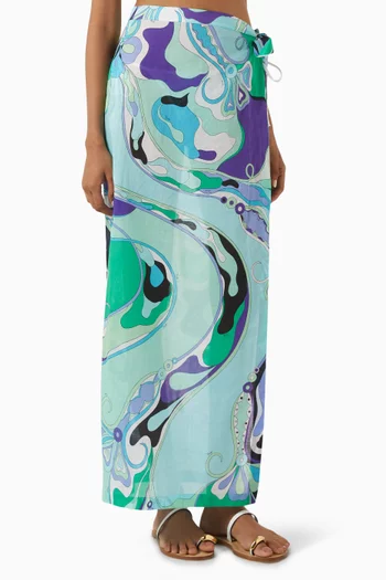 Orchidee-print Wrap Skirt in Cotton Muslin